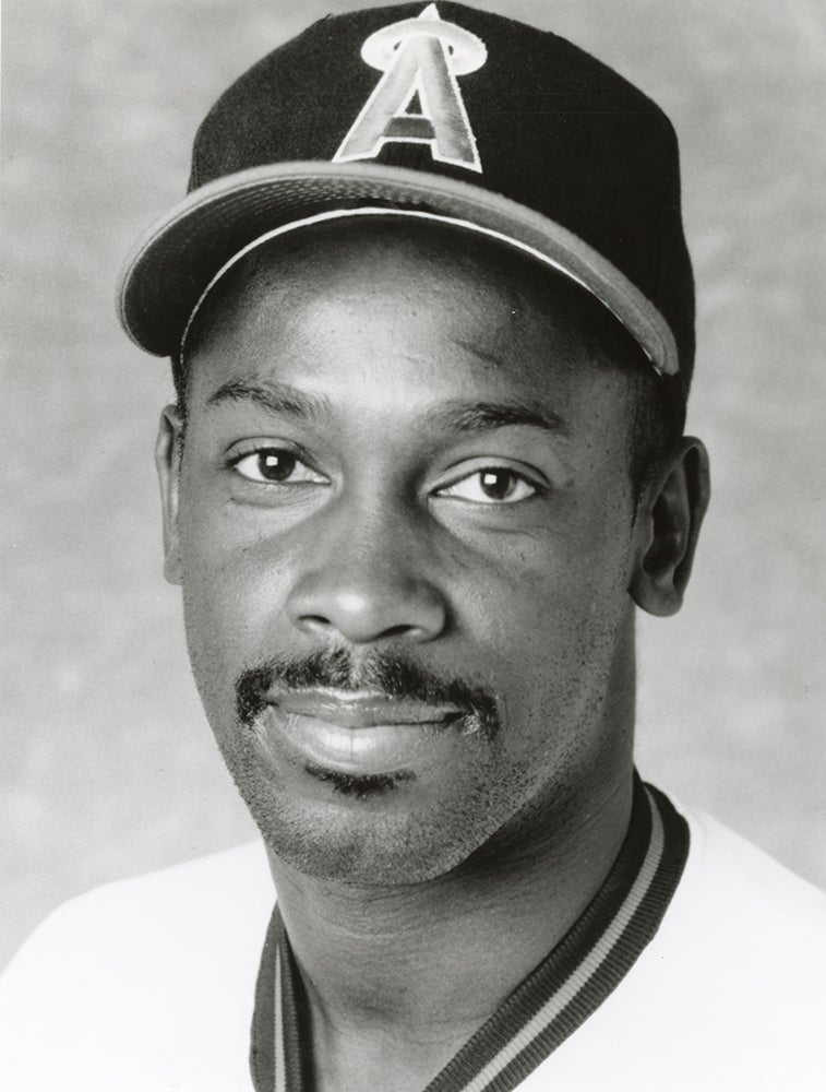 Head and shoulders portrait of Chili Davis in Angels uniform